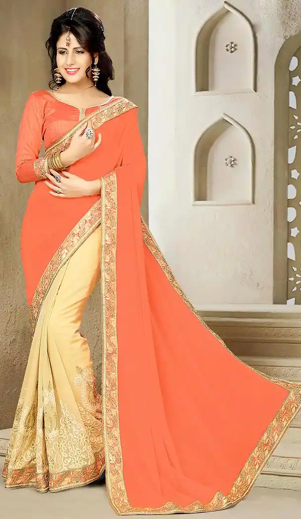 Orange Color Georgette Traditional Sarees | FH476073632