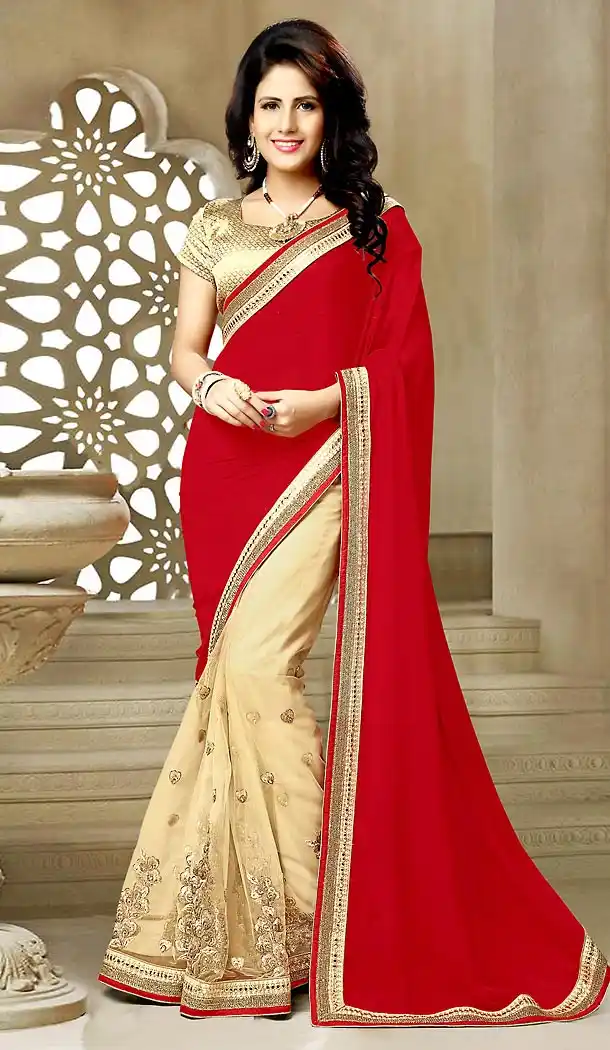 Red Color Georgette and Net Traditional Sarees | FH476073634