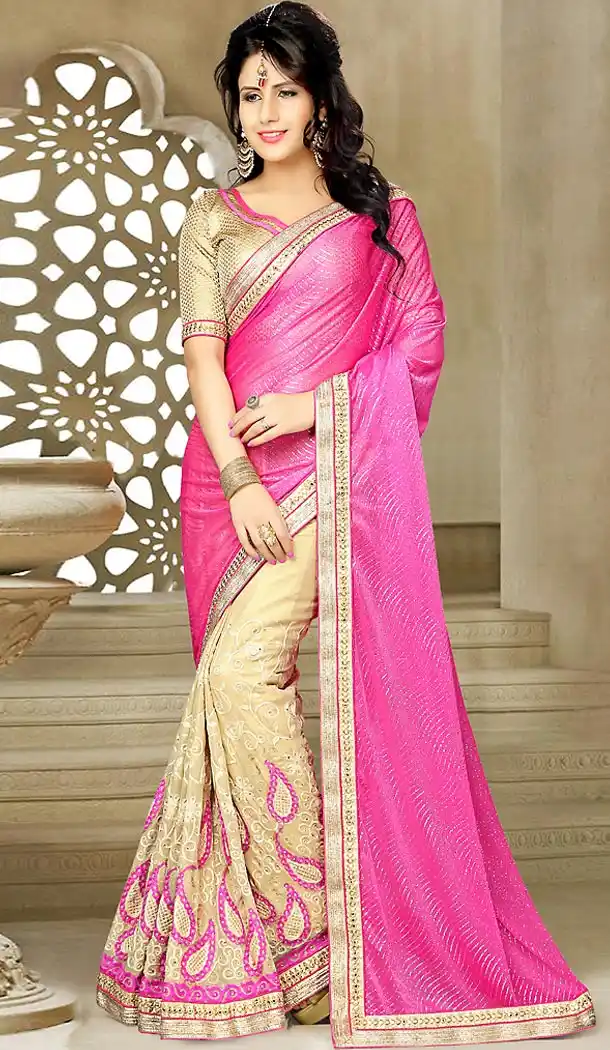 Pink Color Georgette and Lycra Traditional Sarees | FH476073637