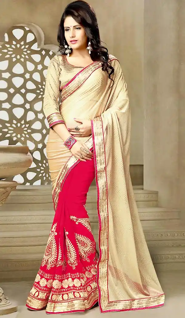Beige Color Georgette and Lycra Traditional Sarees | FH476073639