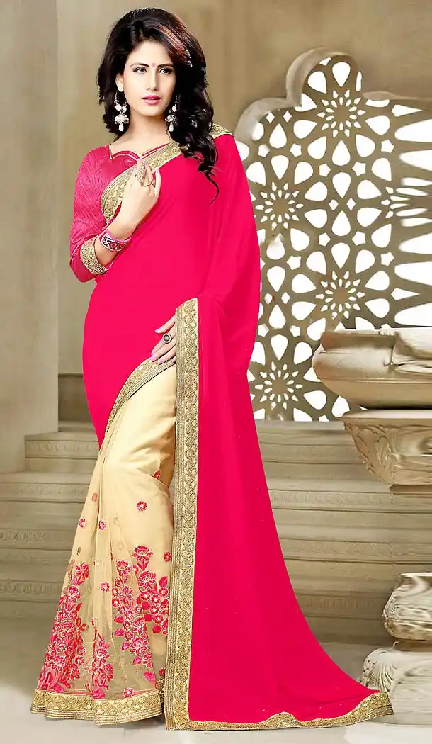 Pink Color Georgette and Net Traditional Sarees | FH476073643