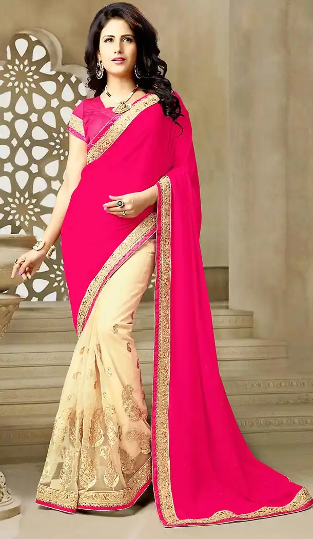 Pink Color Georgette and Net Traditional Sarees | FH476073644