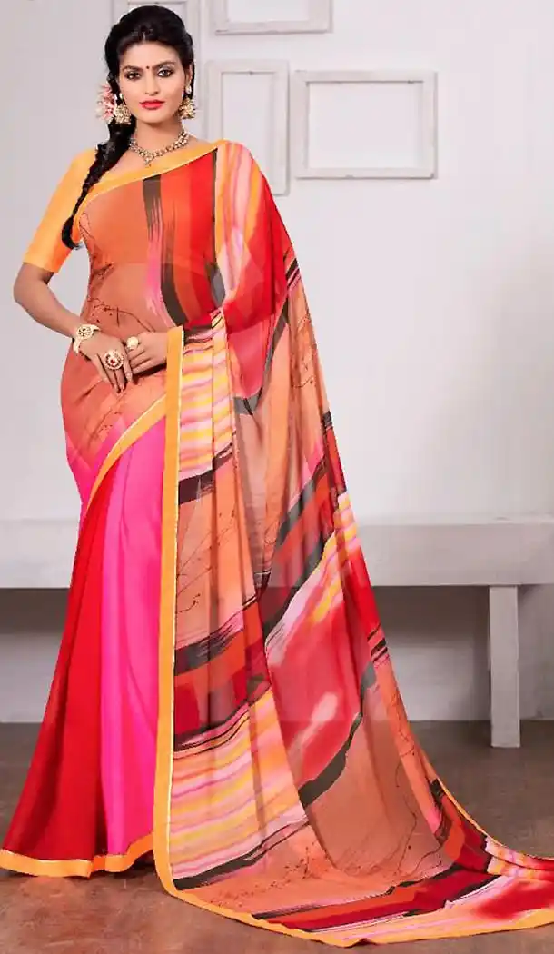 Multiple Color Georgette Geometric Print Sarees | FH476273657