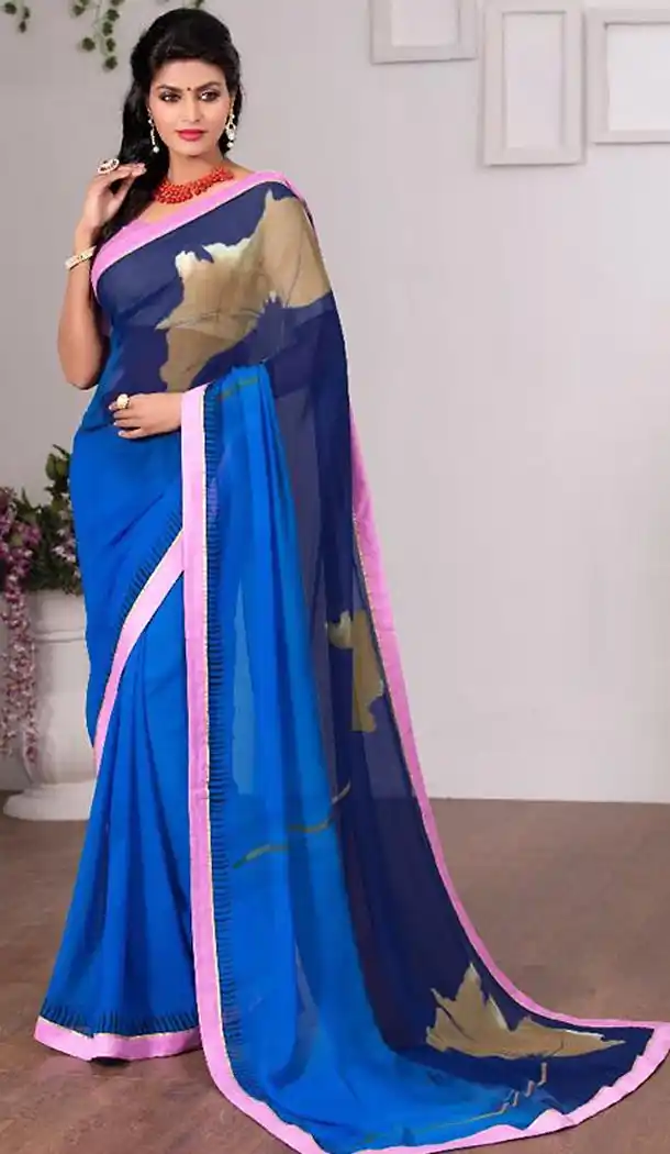 Blue Color Georgette Geometric Print Sarees | FH476273665
