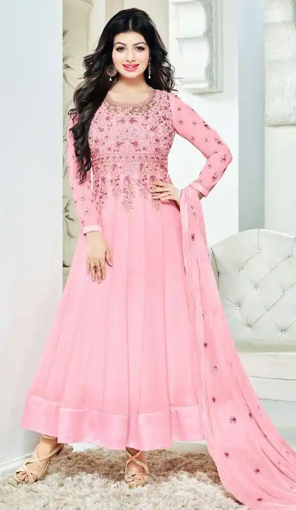 Ayesha Takia Anarkali Style Suit in Georgette Pink Color | FH476673700