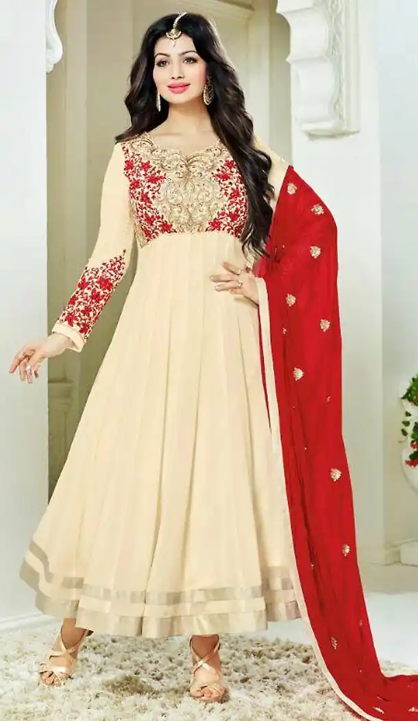 Ayesha Takia Anarkali Style Suit in Georgette Beige Color | FH476673701