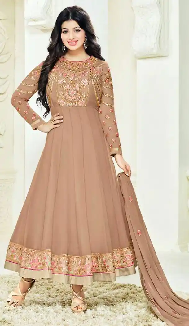 Ayesha Takia Anarkali Style Suit in Georgette Brown Color | FH476673703