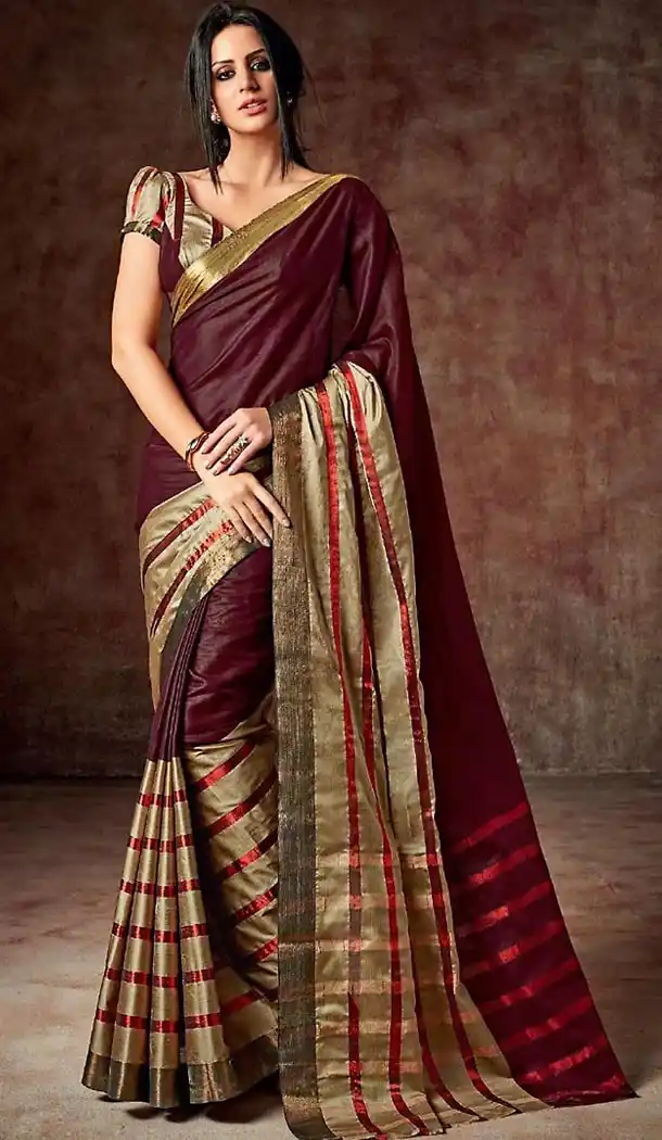 Maroon Color Cotton Contemporary Style Saree | FH476773751