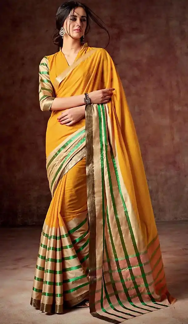 Yellow Color Cotton Contemporary Style Saree | FH476773752