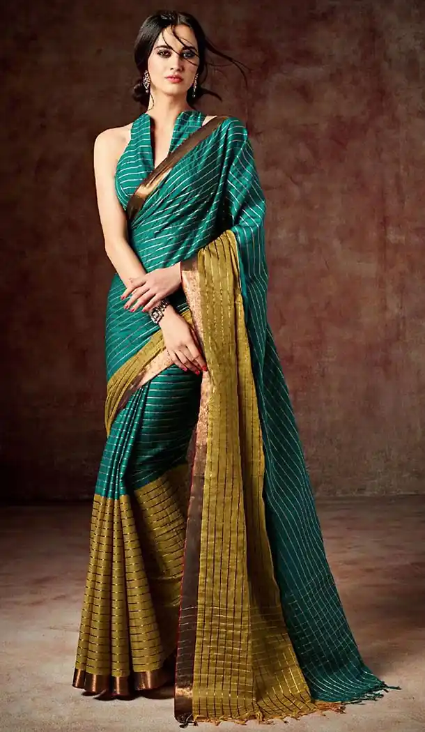 Green Color Cotton Contemporary Style Saree | FH476773754