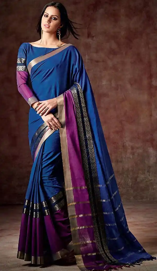Blue Color Cotton Contemporary Style Saree | FH476773755