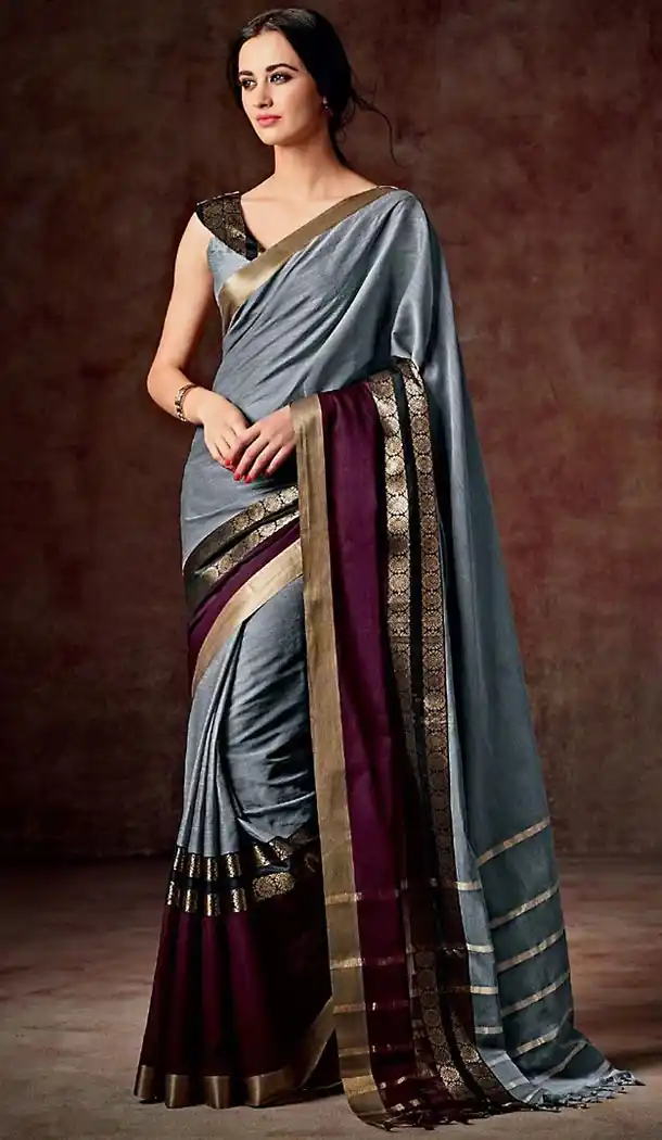 Grey Color Cotton Contemporary Style Saree | FH476773756