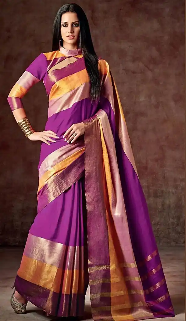 Fuchsia Color Cotton Contemporary Style Saree | FH476773757