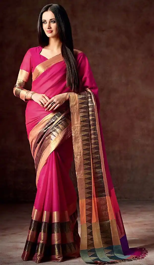Pink Color Cotton Contemporary Style Saree | FH476773759