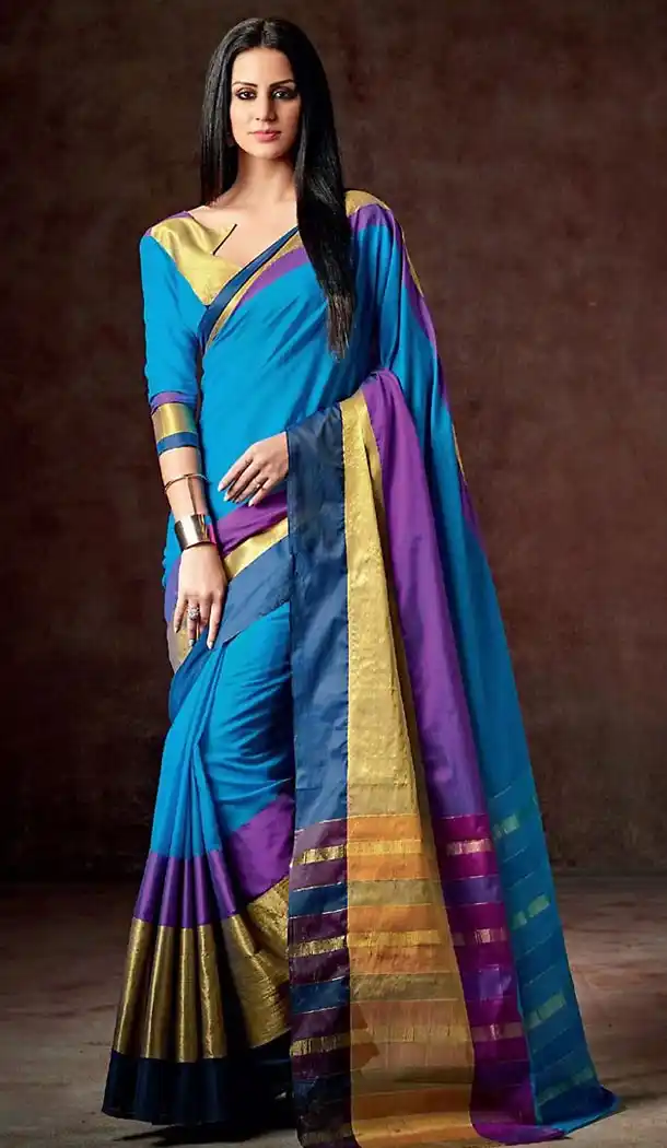 Blue Color Cotton Contemporary Style Saree | FH476773761