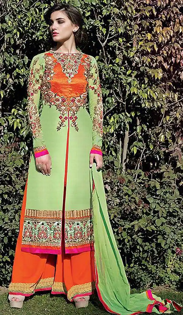 Green Color Georgette Straight Cut Churidar Suit | FH476873705