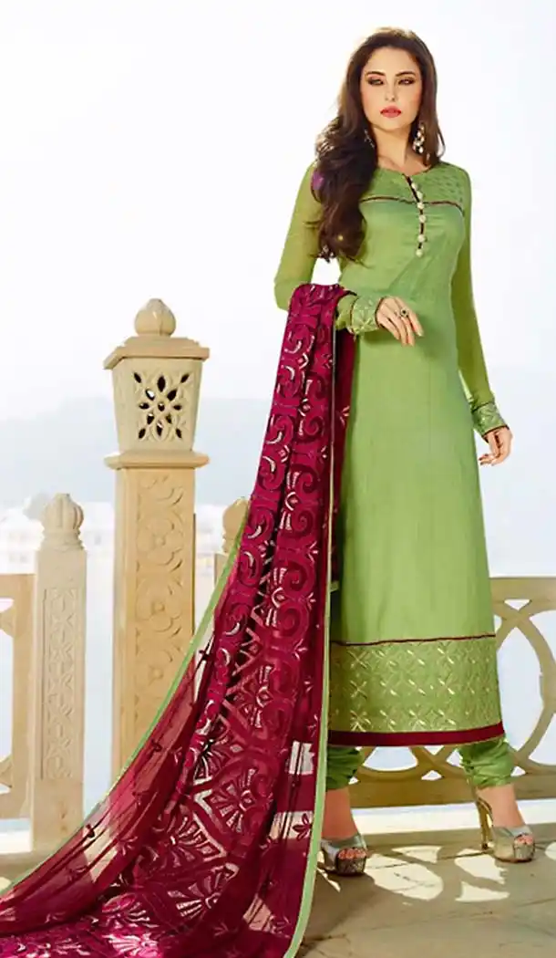 Tussar Silk Fabric Green Color Straight Cut Churidar Kurta Dresses | FH477073724