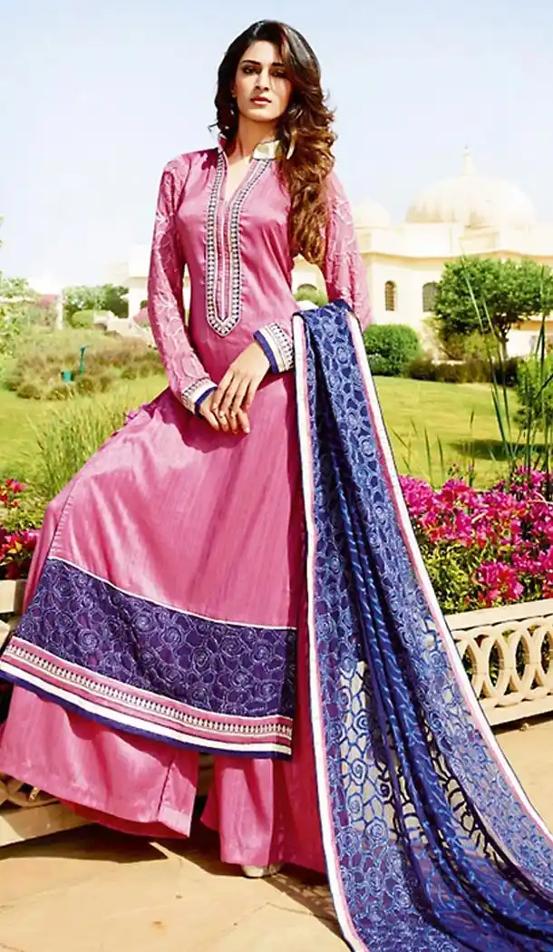 Tussar Silk Fabric Pink Color Straight Cut Palazzo Kurta Dresses | FH477073726