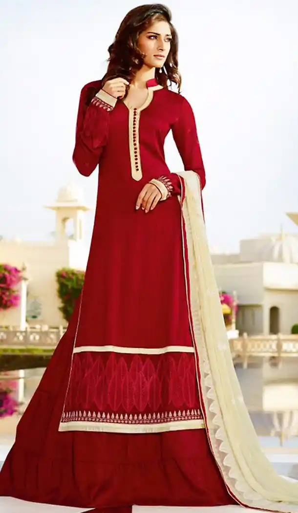 Tussar Silk Fabric Red Color Straight Cut Lehenga Kurta Dresses | FH477073729