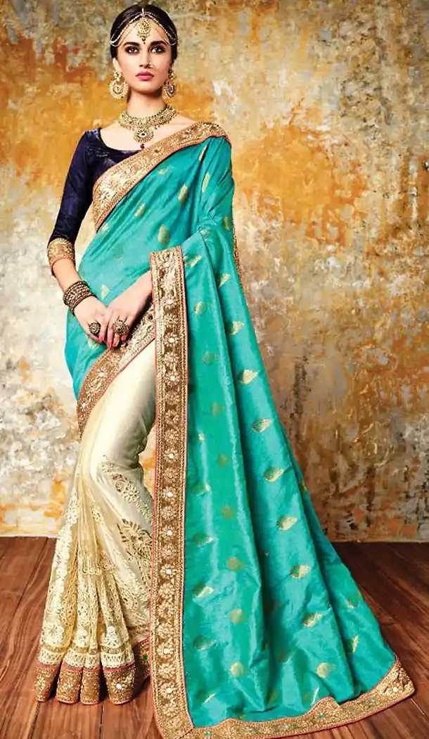 Turquoise Color Silk Traditional Saree with Blouse | FH477173734