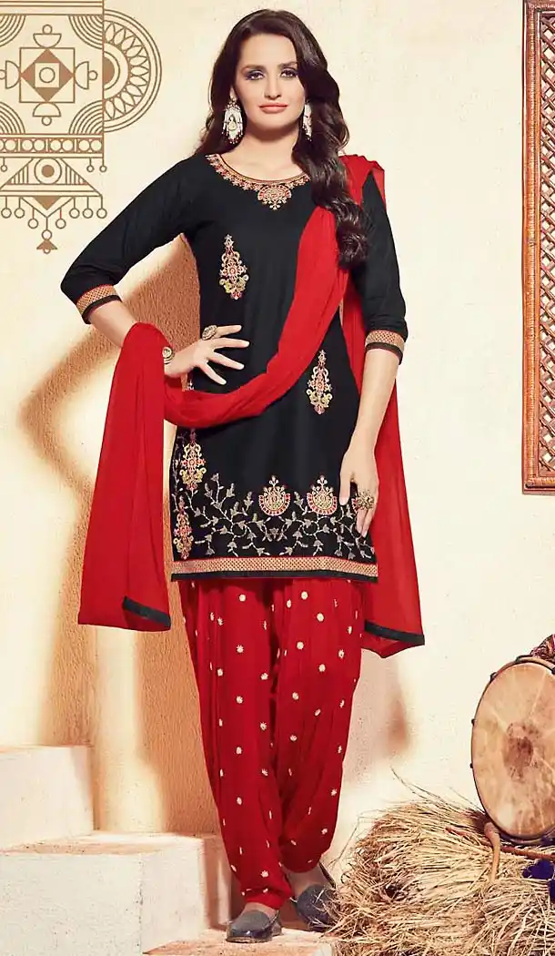 Cotton Fabric Black Color Straight Cut Punjabi Patiyala Dress | FH477273743