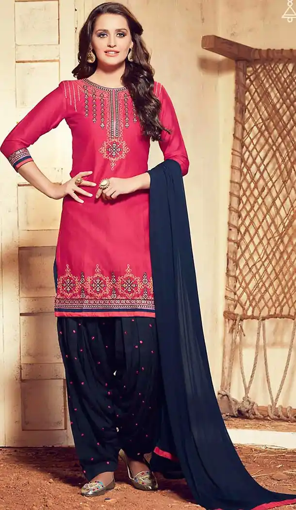 Cotton Fabric Pink Color Straight Cut Punjabi Patiyala Dress | FH477273744