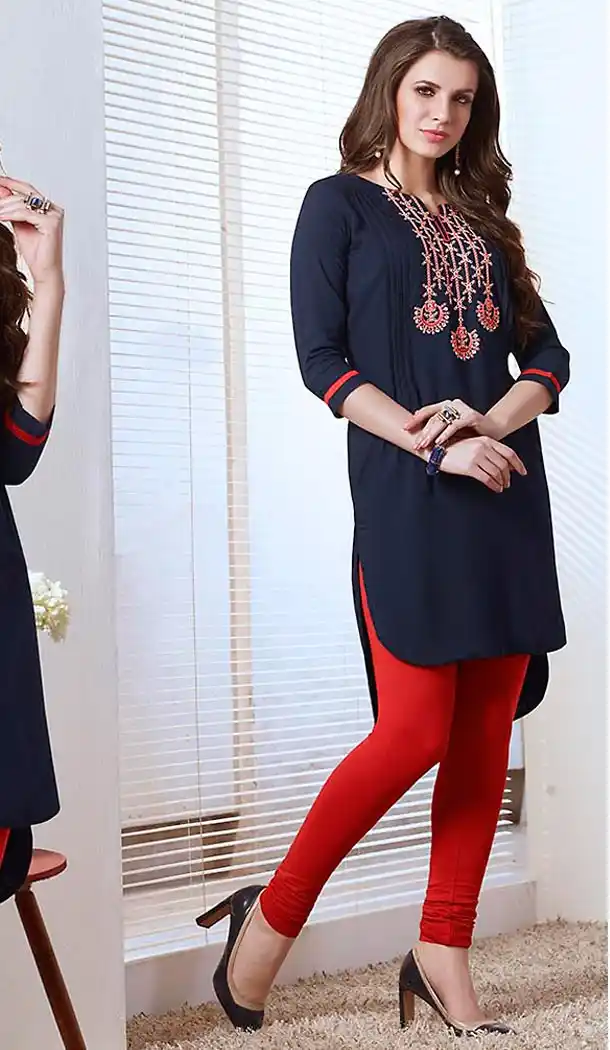 Navy Blue Color Cotton Straight Style Readymade Kurtis | FH477373764