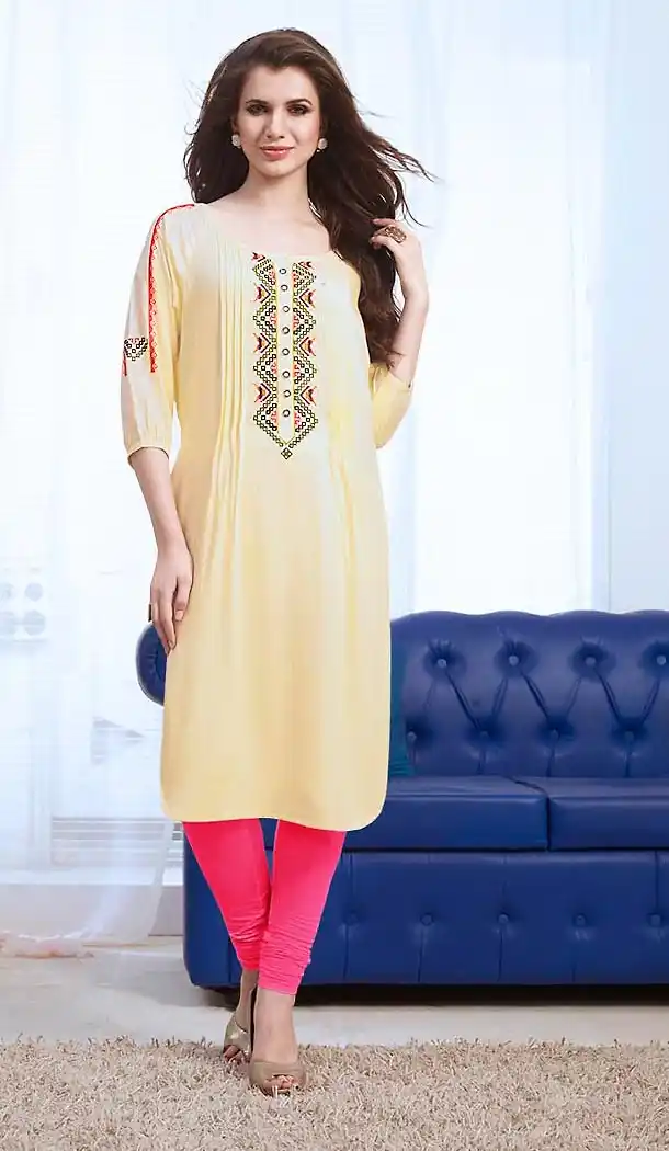Cream Color Cotton Straight Style Readymade Kurtis | FH477373765