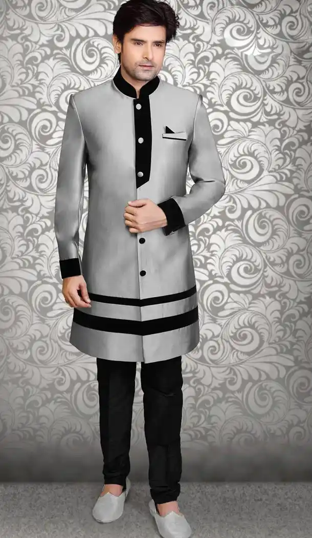 Grey Color Imported Indo Western Style Wedding Wear Mens Suit | FH477873822