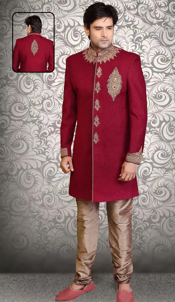 Red Color Velvet Indo Western Menswear Suit | FH477973836