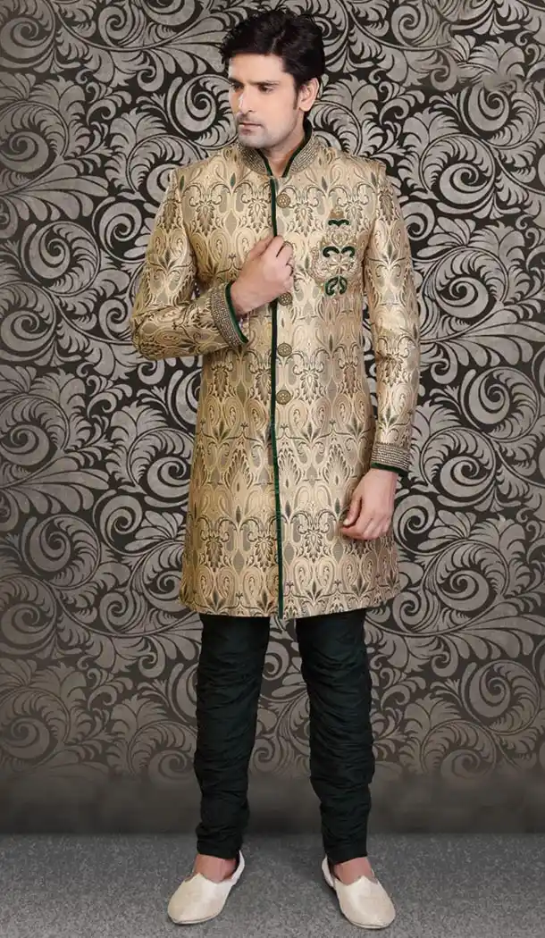 Beige Color Brocade Indo Western Menswear Suit | FH477973844