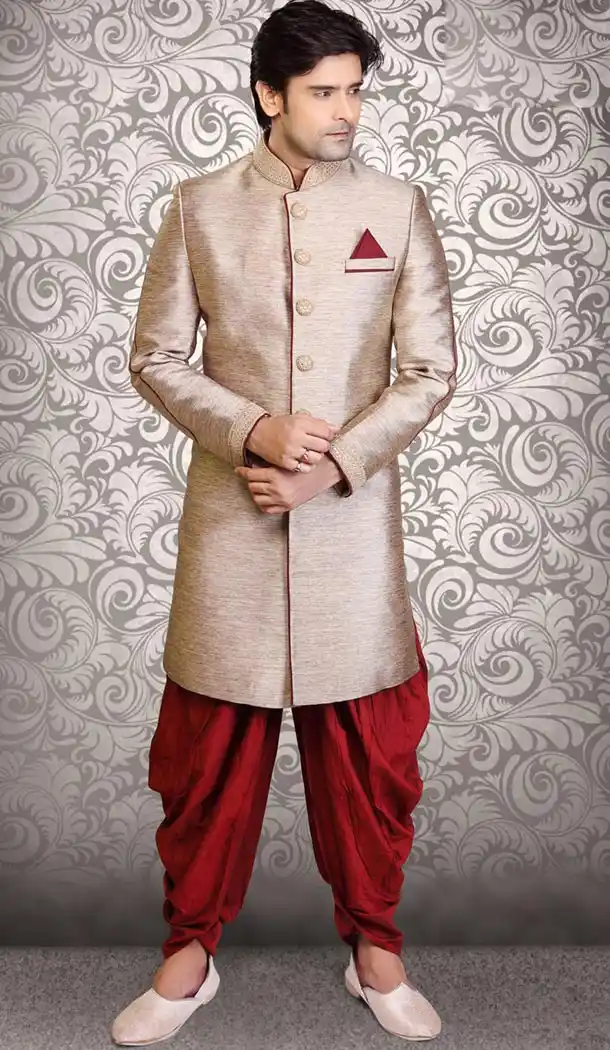Tan Brown Color Linen Indo Western Menswear Suit | FH477973846