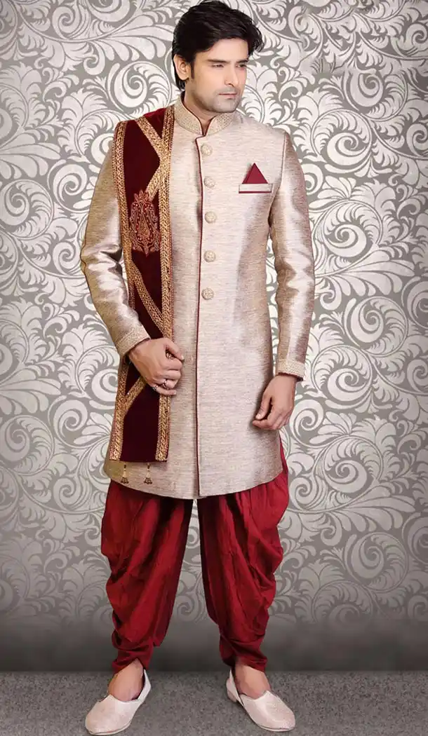 Tan Brown Color Jute Indo Western Menswear Suit | FH477973847