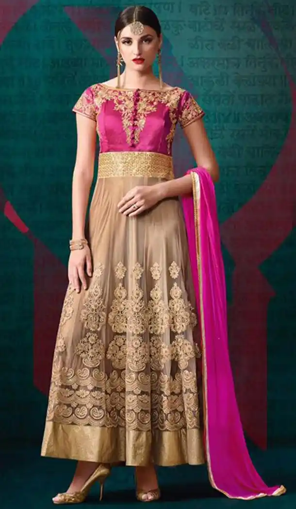 Brown Color Silk Anarkali Salwar Kameez | FH478573896