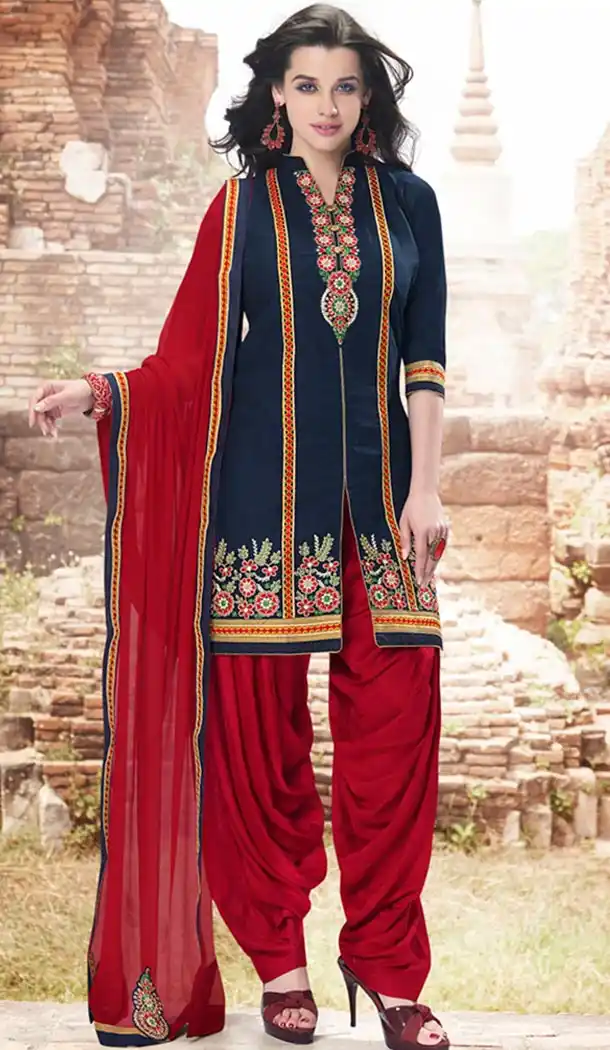 Navy Blue Color Cotton Panjabi Patiyala Suit | FH478673905