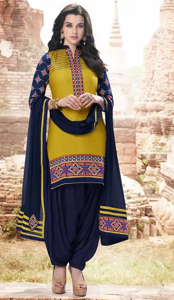 Mehendi Green Color Cotton Panjabi Patiyala Suit | FH478673906