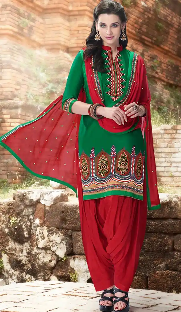 Chrome Green Color Cotton Panjabi Patiyala Suit | FH478673907