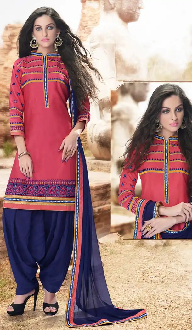 Salmon Color Cotton Panjabi Patiyala Suit | FH478673909