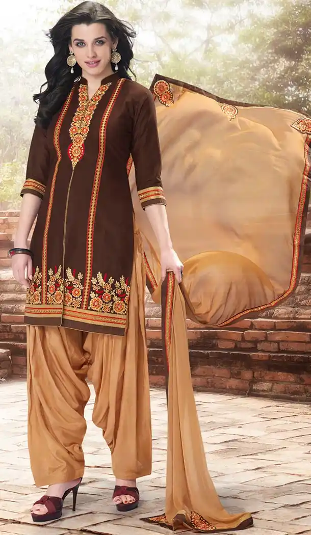 Chocolate Color Cotton Panjabi Patiyala Suit | FH478673910