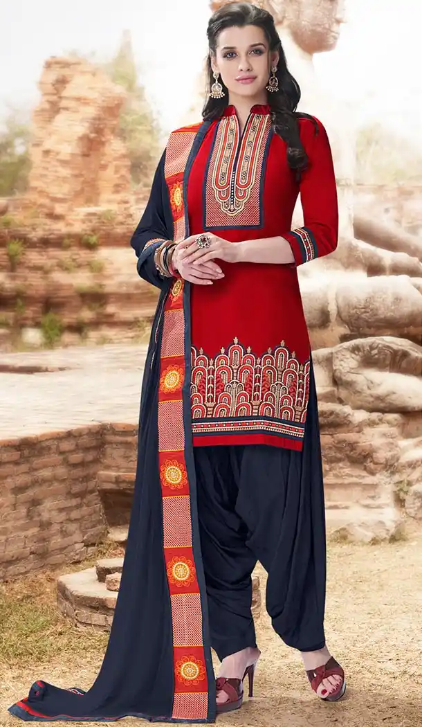 Deep Scarlet Color Cotton Panjabi Patiyala Suit | FH478673911