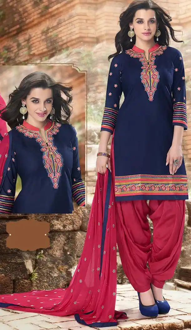 Navy Blue Color Cotton Panjabi Patiyala Suit | FH478673912