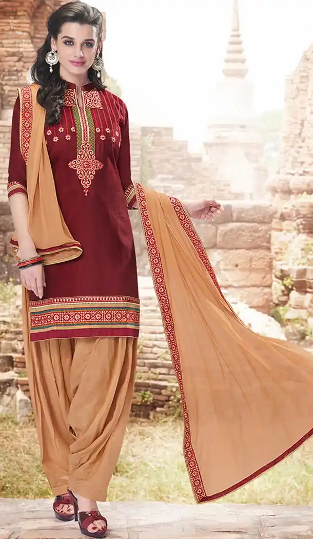 Maroon Color Cotton Panjabi Patiyala Suit | FH478673914