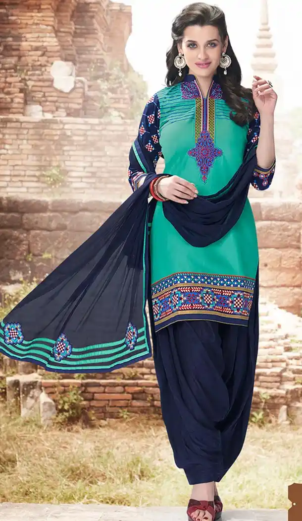 Turquoise Color Cotton Panjabi Patiyala Suit | FH478673915