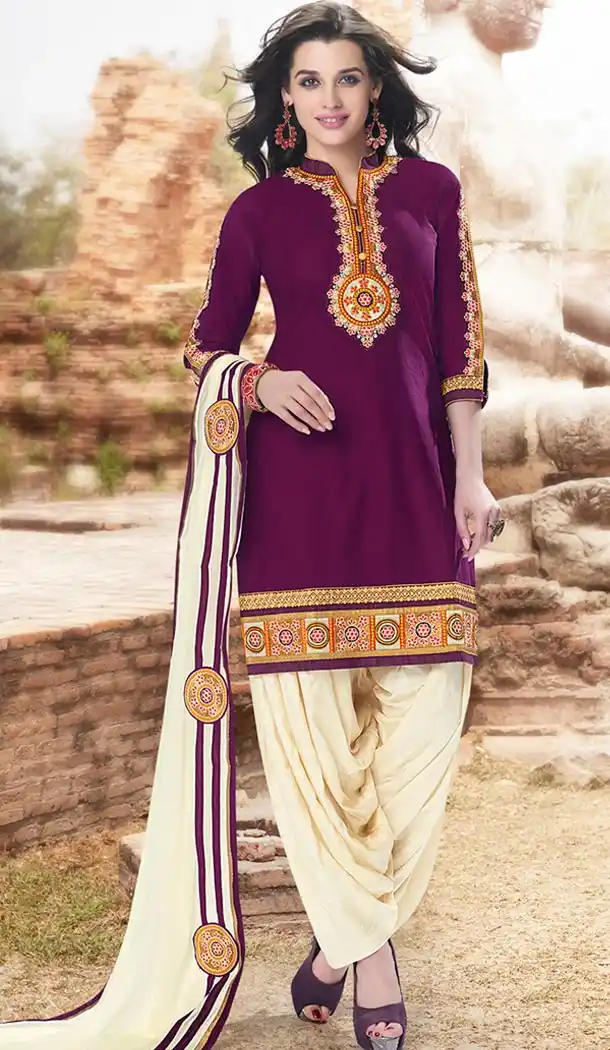 Fuchsia Color Cotton Panjabi Patiyala Suit | FH478673916