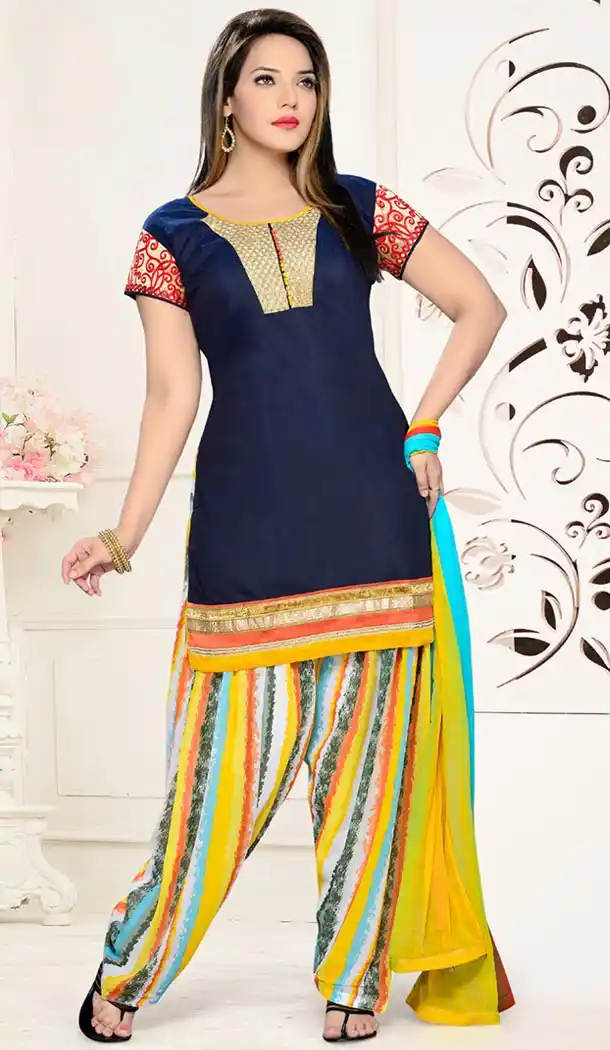 Navy Blue Color Art Silk Straight Cut Readymade Paityala Dress | FH478873939