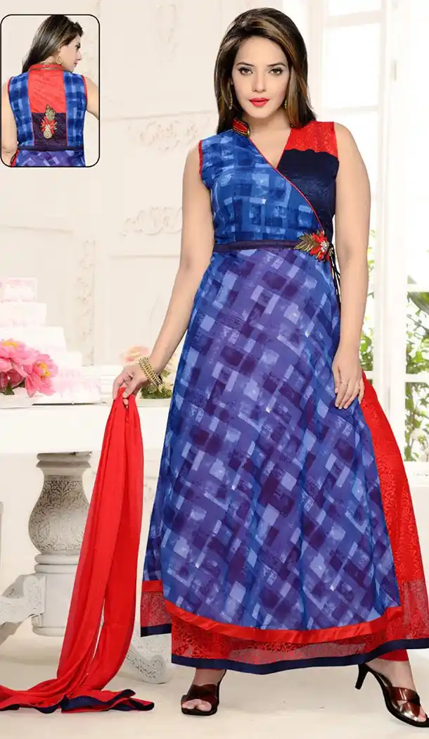 Navy Blue Color Art Silk Anarkali Readymade Churidar Dress | FH478873941