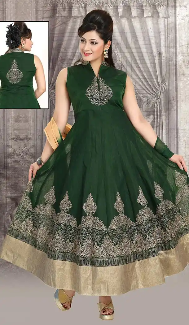 Chrome Green Color Art Silk Anarkali Readymade Churidar Dress | FH478873944