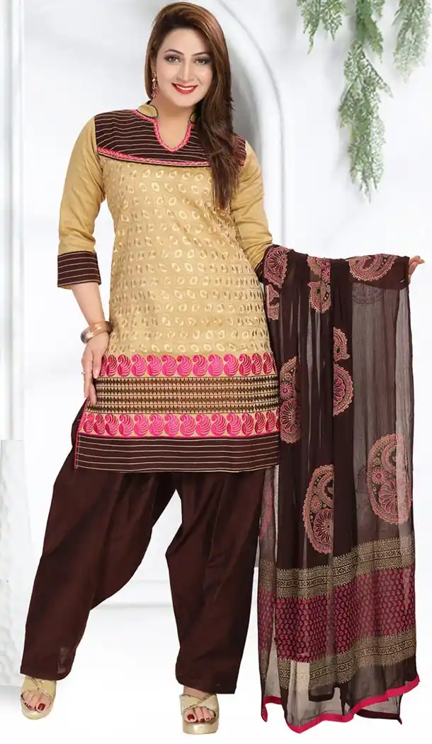 Beige Color Art Silk Straight Cut Readymade Patiyala Dress | FH478873946