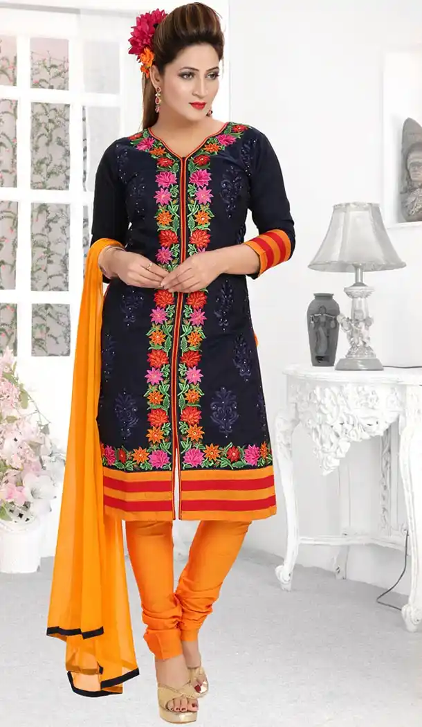 Navy Blue Color Art Silk Achkan Readymade Churidar Dress | FH478873949