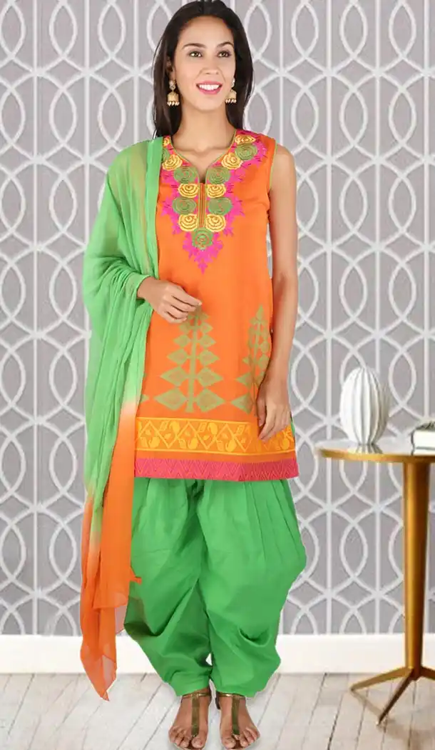 Orange Color Art Silk Punjabi Style Readymade Patiyala Dress | FH478973951